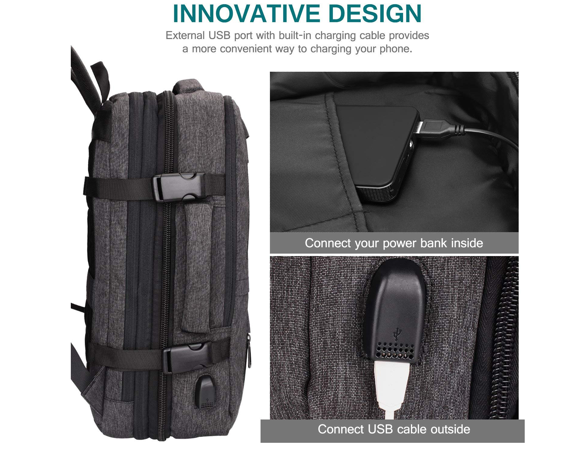 40L Laptop Backpack with luggage velcro